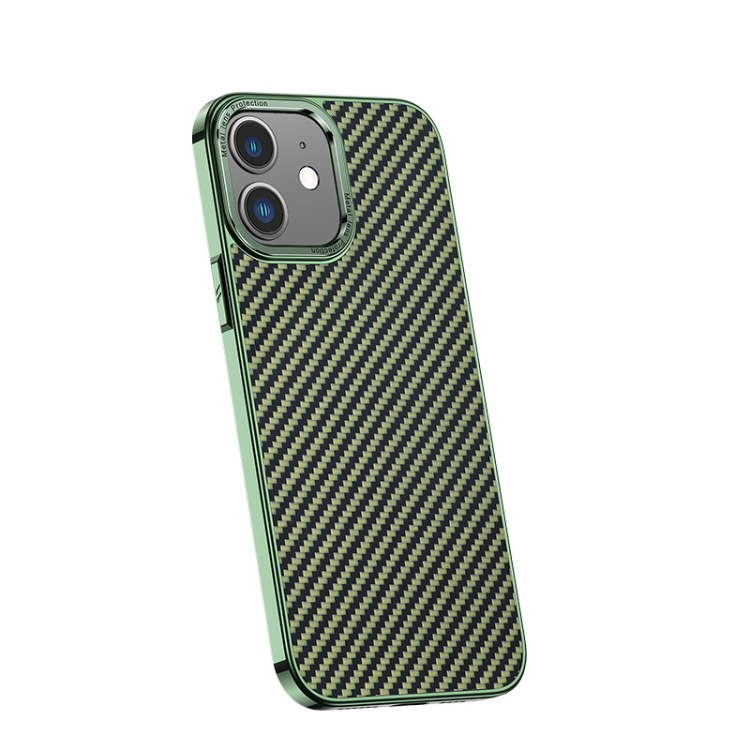 

Carbon Fiber Kevlar Electroplate Phone Case For iPhone 12(Green)