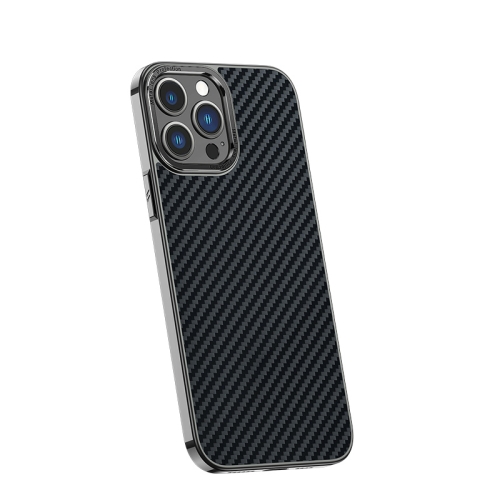 

For iPhone 12 Pro Max Carbon Fiber Kevlar Electroplate Phone Case(Black)