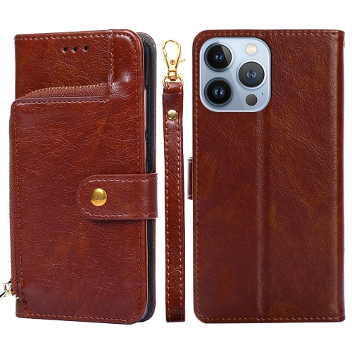 

Zipper Bag Leather Phone Case For iPhone 14 Pro(Brown)