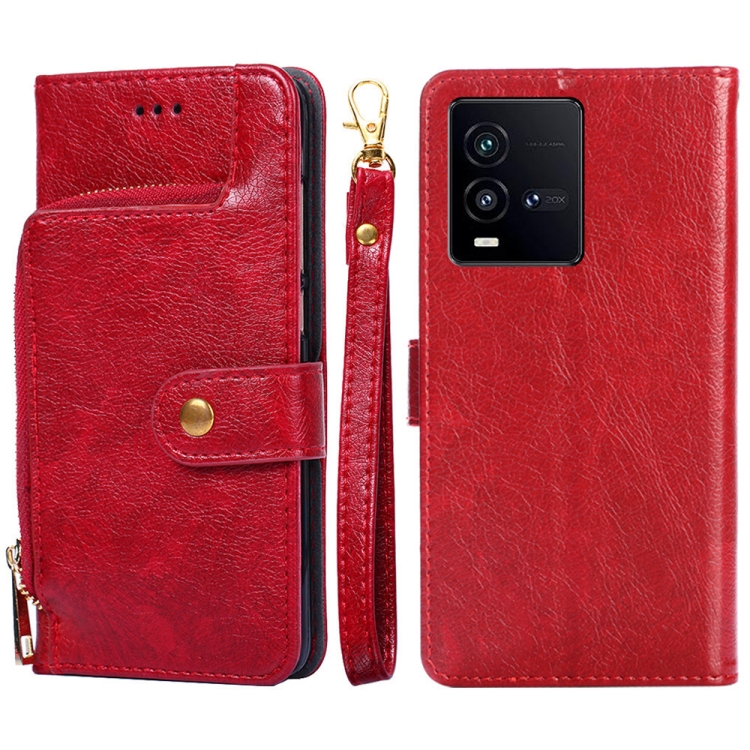

For vivo iQOO 10 Zipper Bag Leather Phone Case(Red)