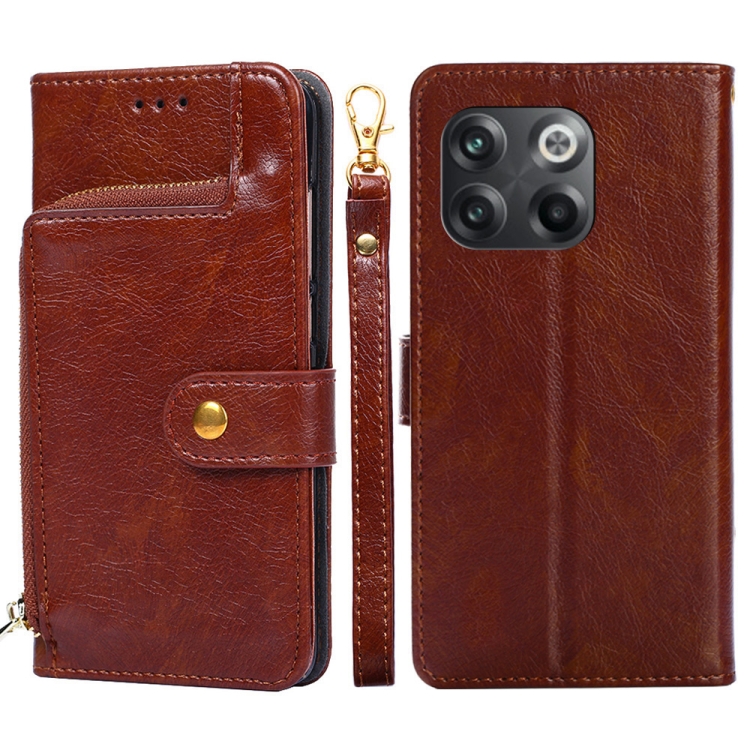 

For OnePlus 10T Zipper Bag Leather Phone Case(Brown)
