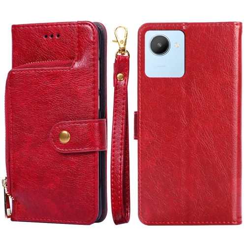 

For Realme C30 4G/Narzo 50i Prime Zipper Bag Leather Phone Case(Red)