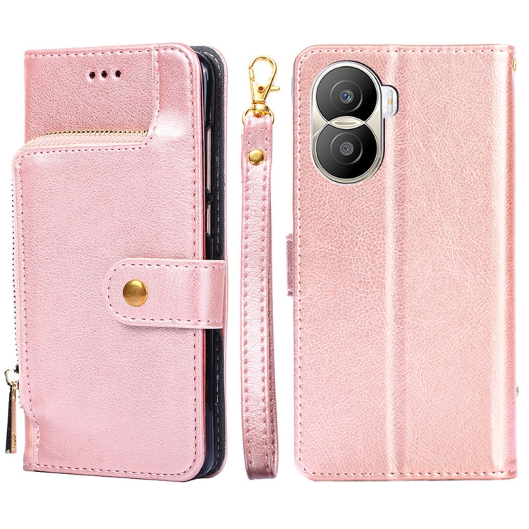 

For Honor X40i Zipper Bag Leather Phone Case(Rose Gold)
