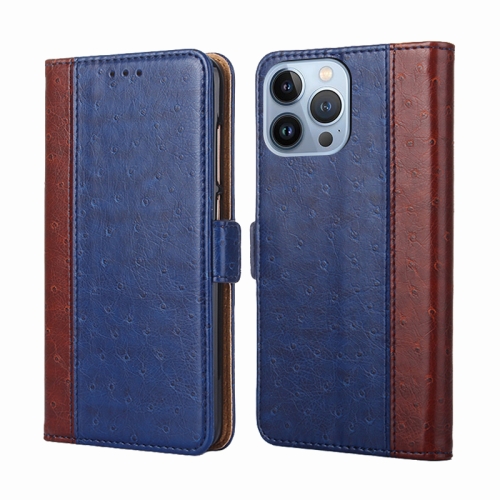 

Ostrich Texture Flip Leather Phone Case For iPhone 14 Pro(Blue)