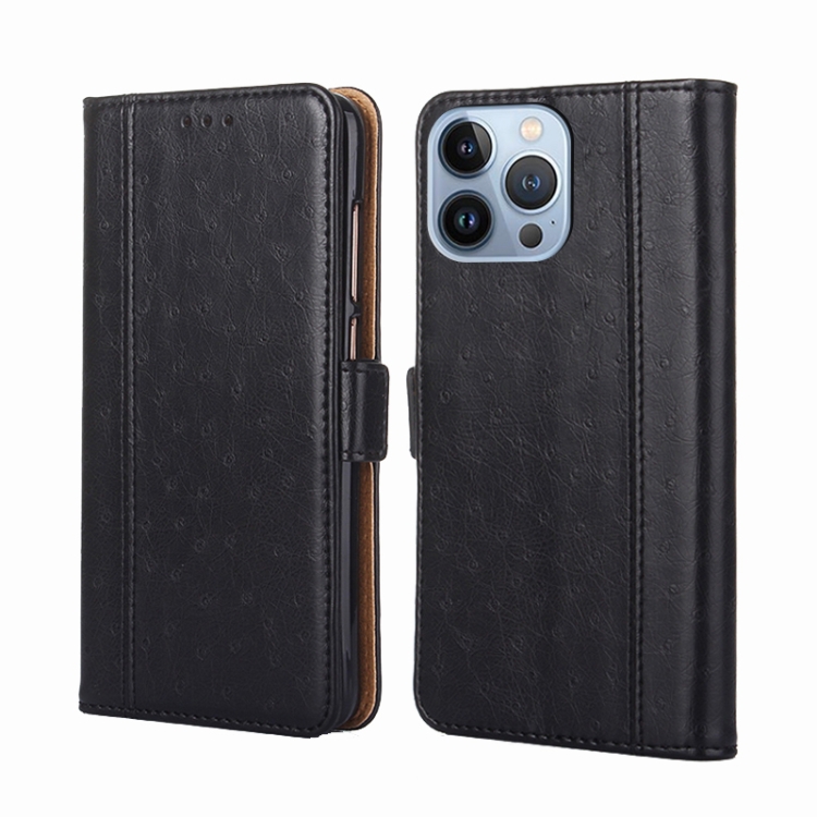 

Ostrich Texture Flip Leather Phone Case For iPhone 14 Pro Max(Black)