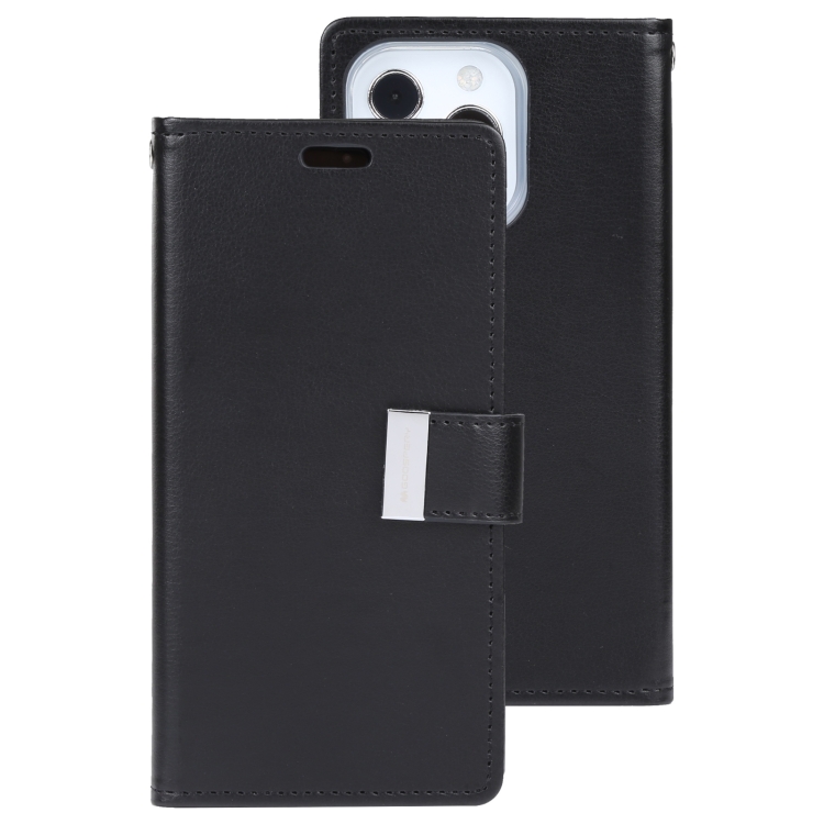 

For iPhone 14 Pro Max GOOSPERY RICH DIARY Crazy Horse Texture Leather Case (Black)