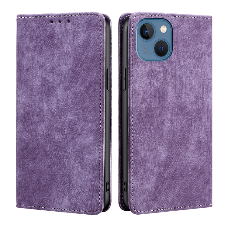 

RFID Anti-theft Brush Magnetic Leather Phone Case For iPhone 14 Pro(Purple)