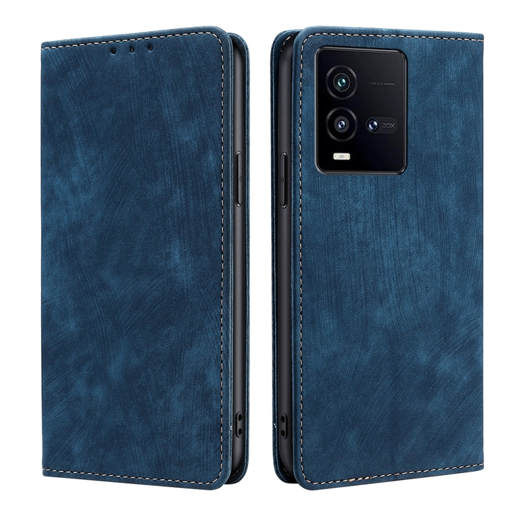 

For vivo iQOO 10 RFID Anti-theft Brush Magnetic Leather Phone Case(Blue)