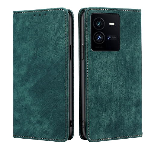 

For vivo iQOO 10 Pro 5G RFID Anti-theft Brush Magnetic Leather Phone Case(Green)