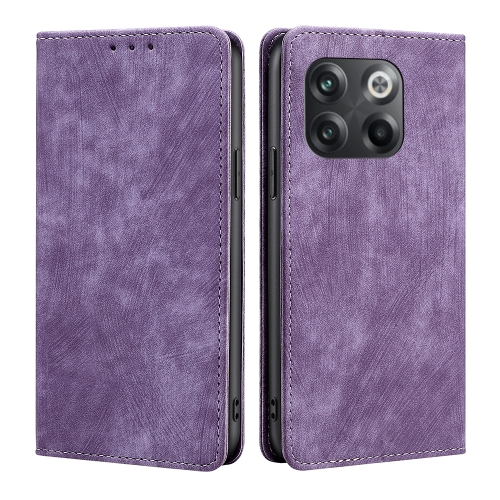 

For OnePlus 10T RFID Anti-theft Brush Magnetic Leather Phone Case(Purple)