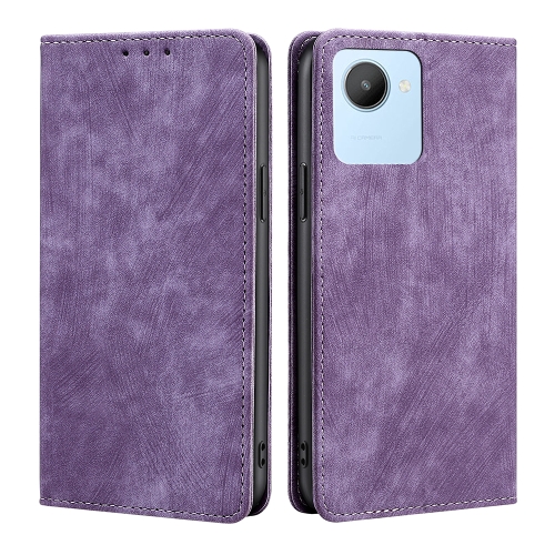 

For Realme C30 4G/Narzo 50i Prime RFID Anti-theft Brush Magnetic Leather Phone Case(Purple)