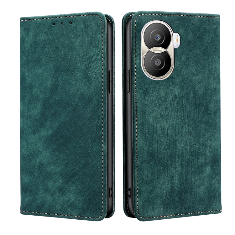 

For Honor X40i RFID Anti-theft Brush Magnetic Leather Phone Case(Green)