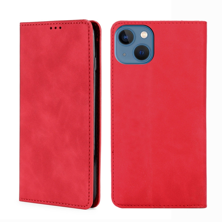 

For iPhone 14 Skin Feel Magnetic Leather Phone Case (Red)