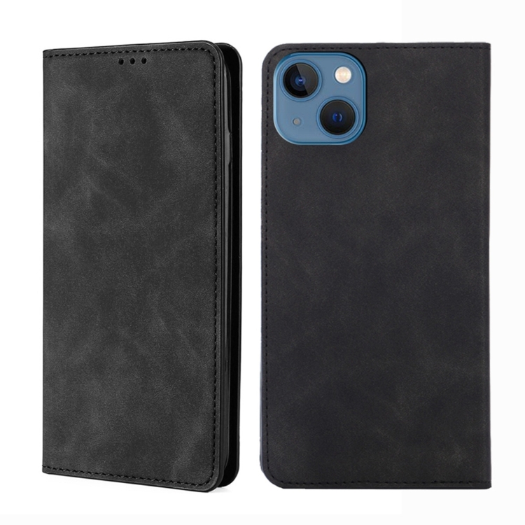 

For iPhone 14 Plus Skin Feel Magnetic Leather Phone Case (Black)