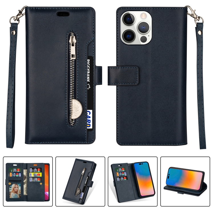 

For iPhone 14 Multifunctional Zipper Horizontal Flip Leather Case Pro(Blue)