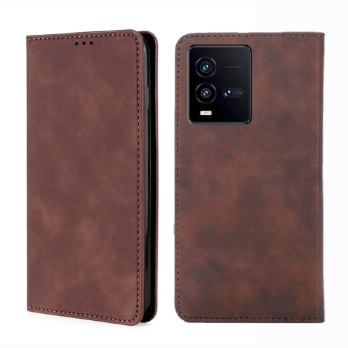 

For vivo iQOO 10 Skin Feel Magnetic Horizontal Flip Leather Phone Case(Dark Brown)