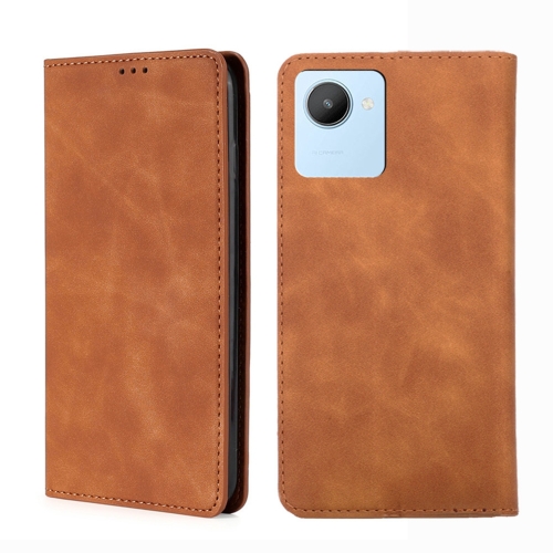 

For Realme C30 4G/Narzo 50i Prime Skin Feel Magnetic Horizontal Flip Leather Phone Case(Light Brown)