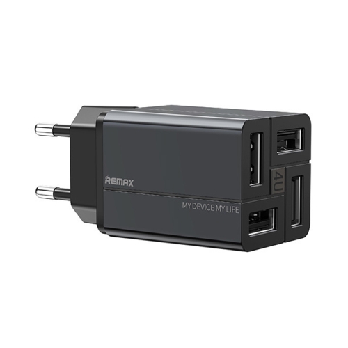 REMAX RP-U43 3.4A 4 USB Port Fast Charger, Specification:EU Plug(Black)