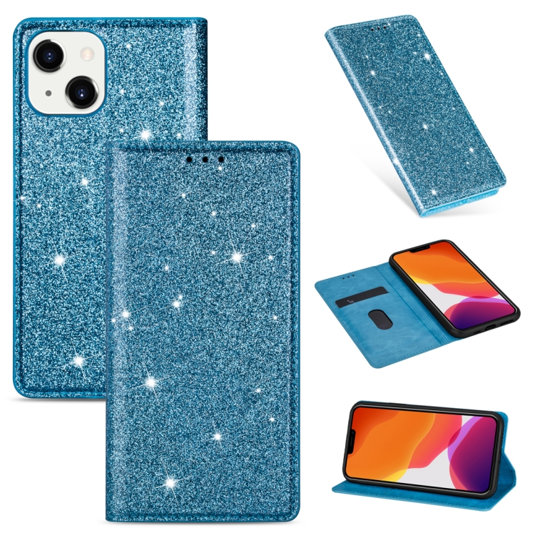 

For iPhone 14 Ultrathin Glitter Magnetic Leather Case (Sky Blue)