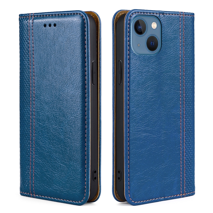 

Grid Texture Magnetic Flip Leather Phone Case For iPhone 14 Max(Blue)