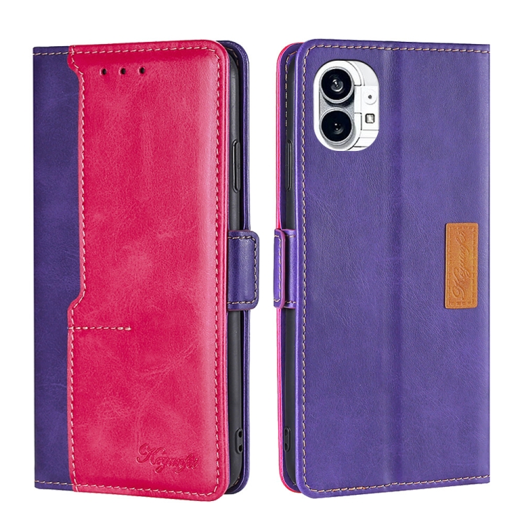 

For Nothing Phone 1 Contrast Color Side Buckle Leather Phone Case(Purple + Rose Red)