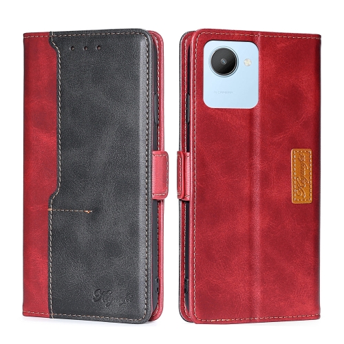 

For Realme C30 4G/Narzo 50i Prime Contrast Color Side Buckle Leather Phone Case(Red + Black)