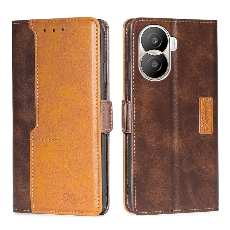 

For Honor X40i Contrast Color Side Buckle Leather Phone Case(Dark Brown + Gold)