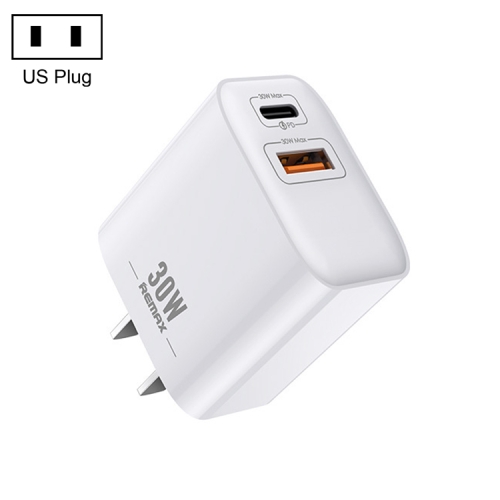 REMAX RP-U82 30W USB+USB-C/Type-C Dual Interface Fast Charger, Specification:US Plug(White)