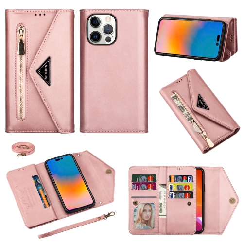 

For iPhone 14 Pro Skin Feel Zipper Horizontal Flip Leather Case(Rose Gold)