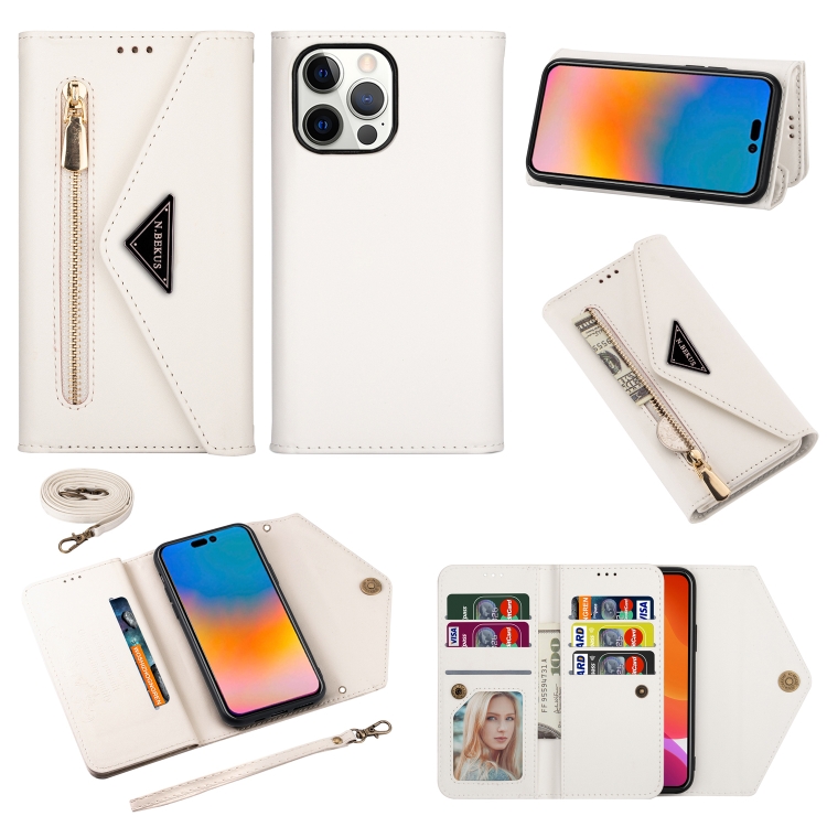 

For iPhone 14 Skin Feel Zipper Horizontal Flip Leather Case Pro Max(White)