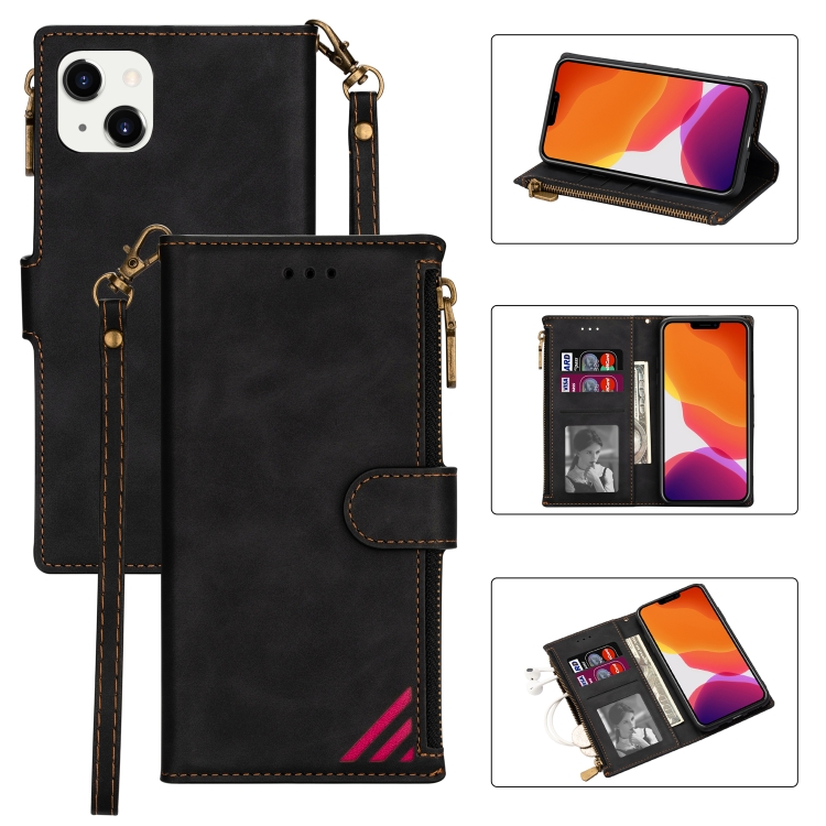

Zipper Multi-card Slots Horizontal Flip Leather Case For iPhone 14(Black)