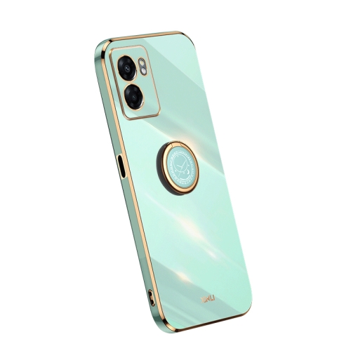 

For OPPO A57 4G XINLI Straight Edge Electroplate TPU Phone Case with Ring(Mint Green)