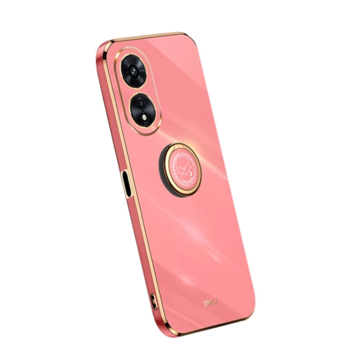

For OPPO A97 5G XINLI Straight Edge Electroplate TPU Phone Case with Ring(Hawthorn Red)