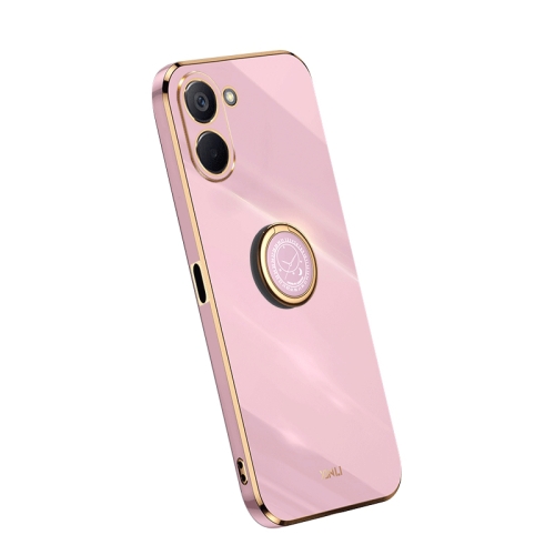 

For Realme V20 5G XINLI Straight Edge Electroplate TPU Phone Case with Ring(Cherry Purple)
