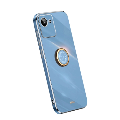 

For Realme C30 XINLI Straight Edge Electroplate TPU Phone Case with Ring(Celestial Blue)