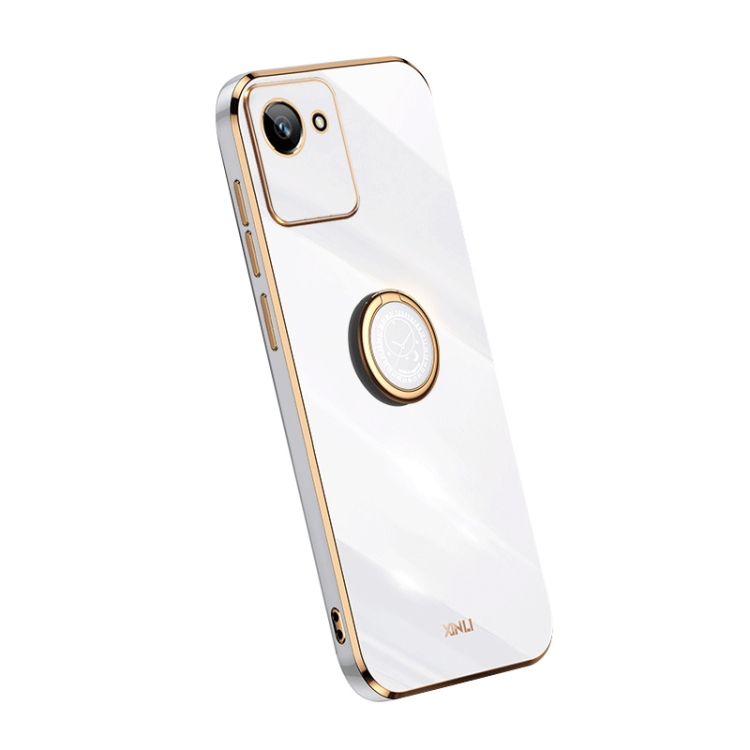 

For Realme C30 XINLI Straight Edge Electroplate TPU Phone Case with Ring(White)