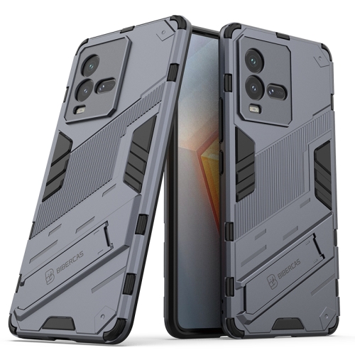 

For vivo iQOO 10 PC + TPU Shockproof Case with Invisible Holder(Grey)
