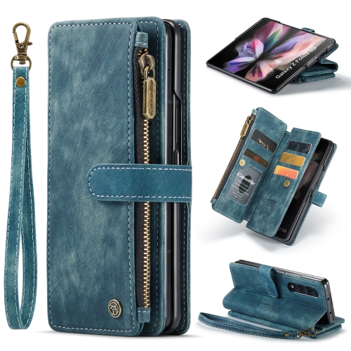 

For Samsung Galaxy Z Fold4 5G CaseMe C30 Multifunctional Card Slots Zipper Phone Leather Phone Case(Blue)