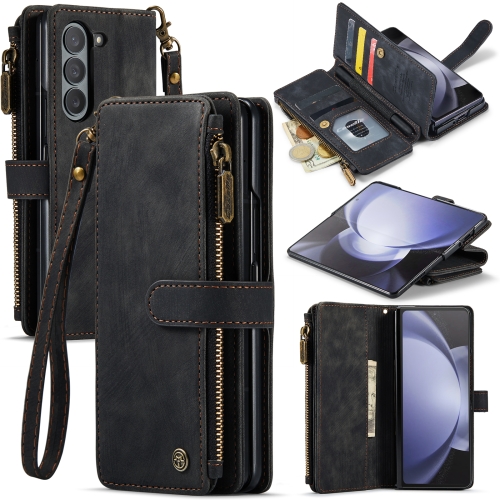 

For Samsung Galaxy Z Fold5 CaseMe C30 Multifunctional Card Slots Zipper Phone Leather Phone Case(Black)
