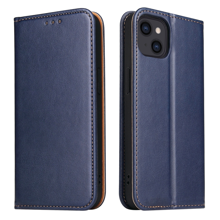 

For iPhone 14 Plus Fierre Shann PU Genuine Leather Texture Leather Phone Case (Blue)