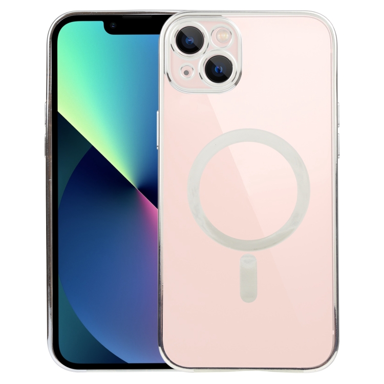 

For iPhone 14 Plus MagSafe Electroplating Straight TPU Phone Case (Silver)