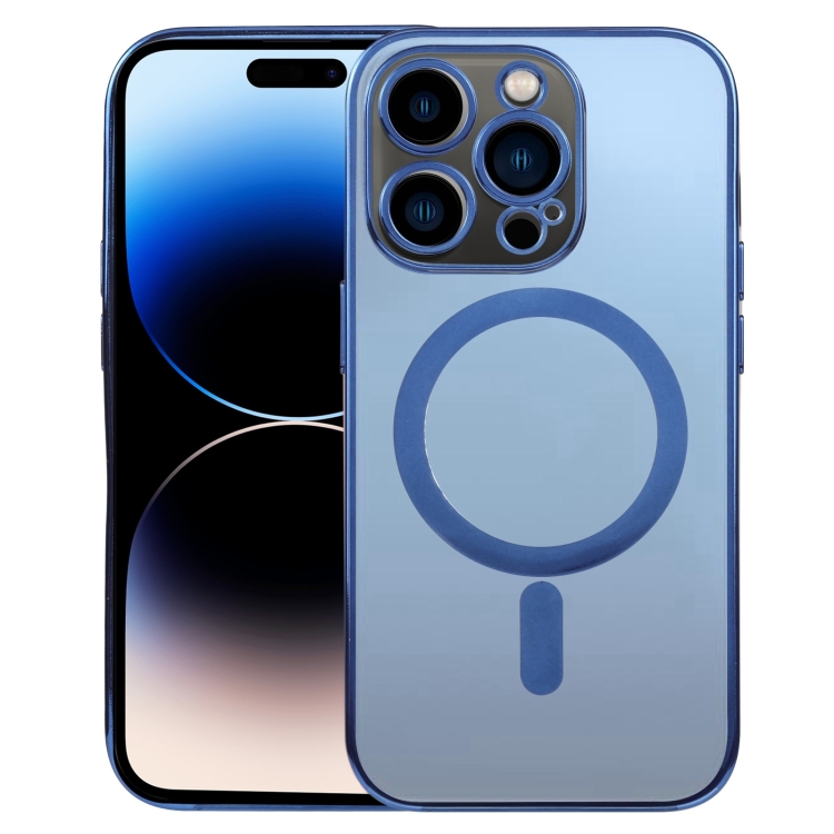 

For iPhone 14 Pro Max MagSafe Electroplating Straight TPU Phone Case (Dark Blue)