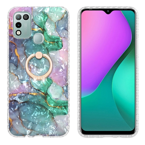 

For Infinix Hot 11 Play / Hot 10 Play Ring Holder 2.0mm Airbag TPU Phone Case(Ink Green Marble)