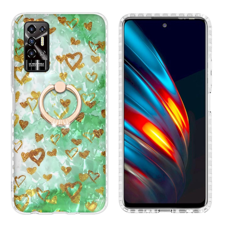 

For Tecno Pova 2 Ring Holder 2.0mm Airbag TPU Phone Case(Gold Heart)