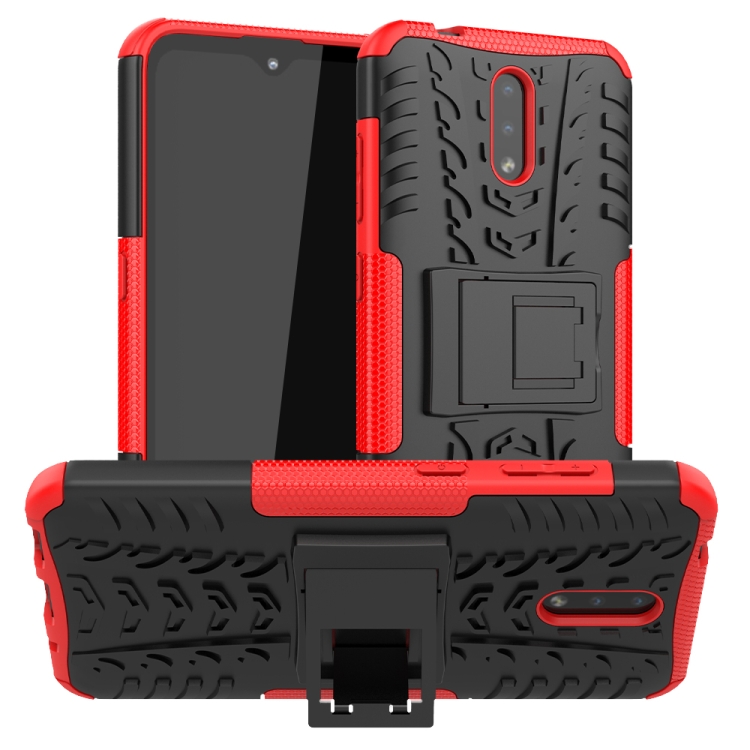 

For Nokia 2.3 Tire Texture Shockproof TPU+PC Protective Case with Holder(Red)