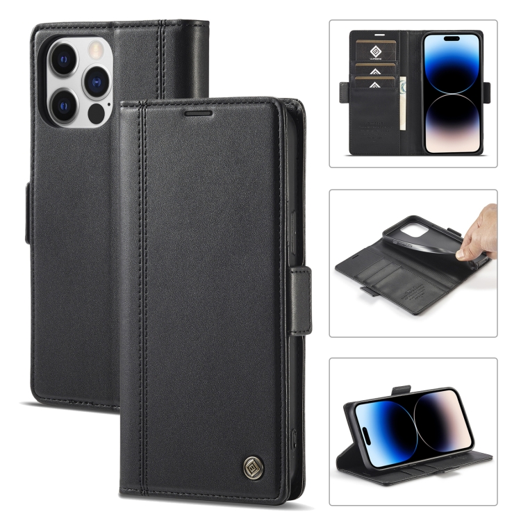 

For iPhone 14 Pro LC.IMEEKE Magnetic Buckle Leather Phone Case(Black)