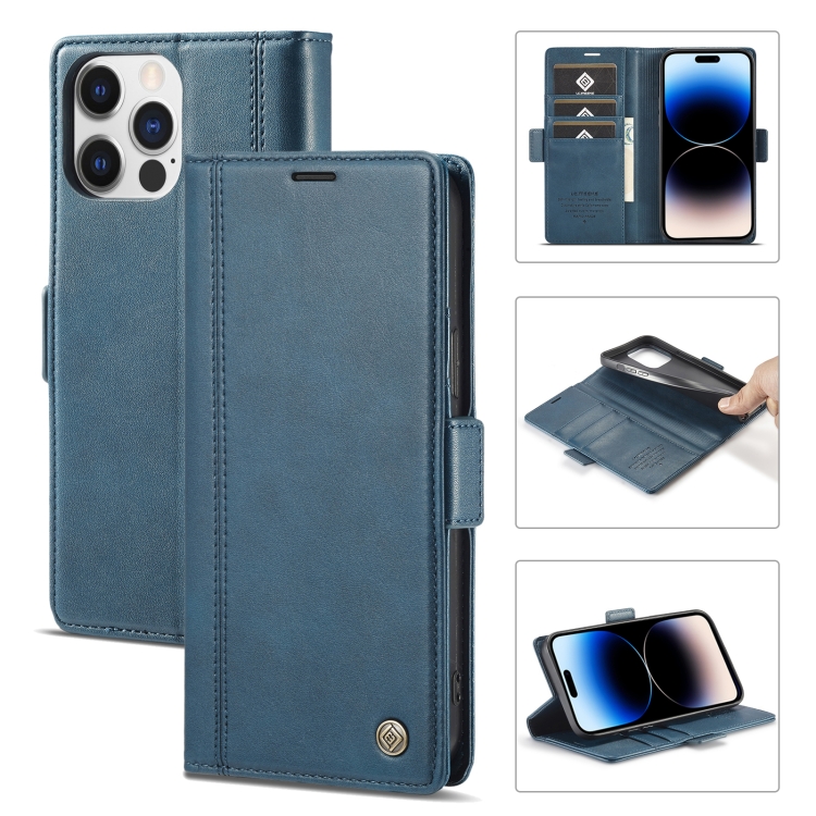 

For iPhone 14 Pro LC.IMEEKE Magnetic Buckle Leather Phone Case(Blue)
