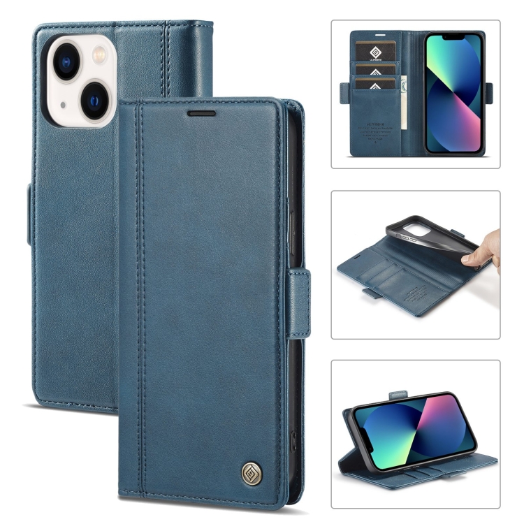 

For iPhone 14 LC.IMEEKE Magnetic Buckle Leather Phone Case (Blue)