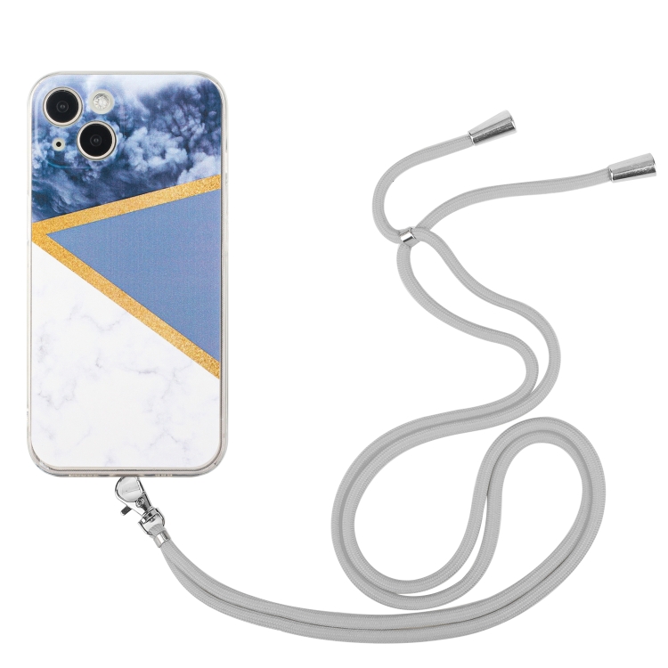 

Lanyard Stitching Marble TPU Case For iPhone 14(Grey)