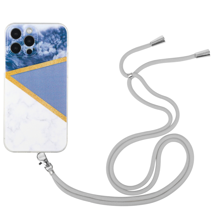 

Lanyard Stitching Marble TPU Case For iPhone 14 Pro(Grey)